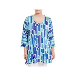 NALLY & MILLIE Womens Blue Stretch 3/4 Sleeve Wear To Work Tunic Top Plus 1X